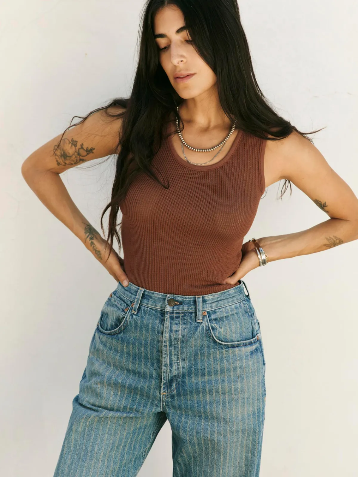 Women Imogene + Willie the vintage tank in open knit chestnut