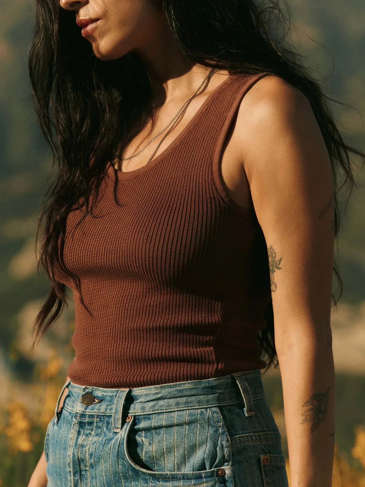 Women Imogene + Willie the vintage tank in open knit chestnut