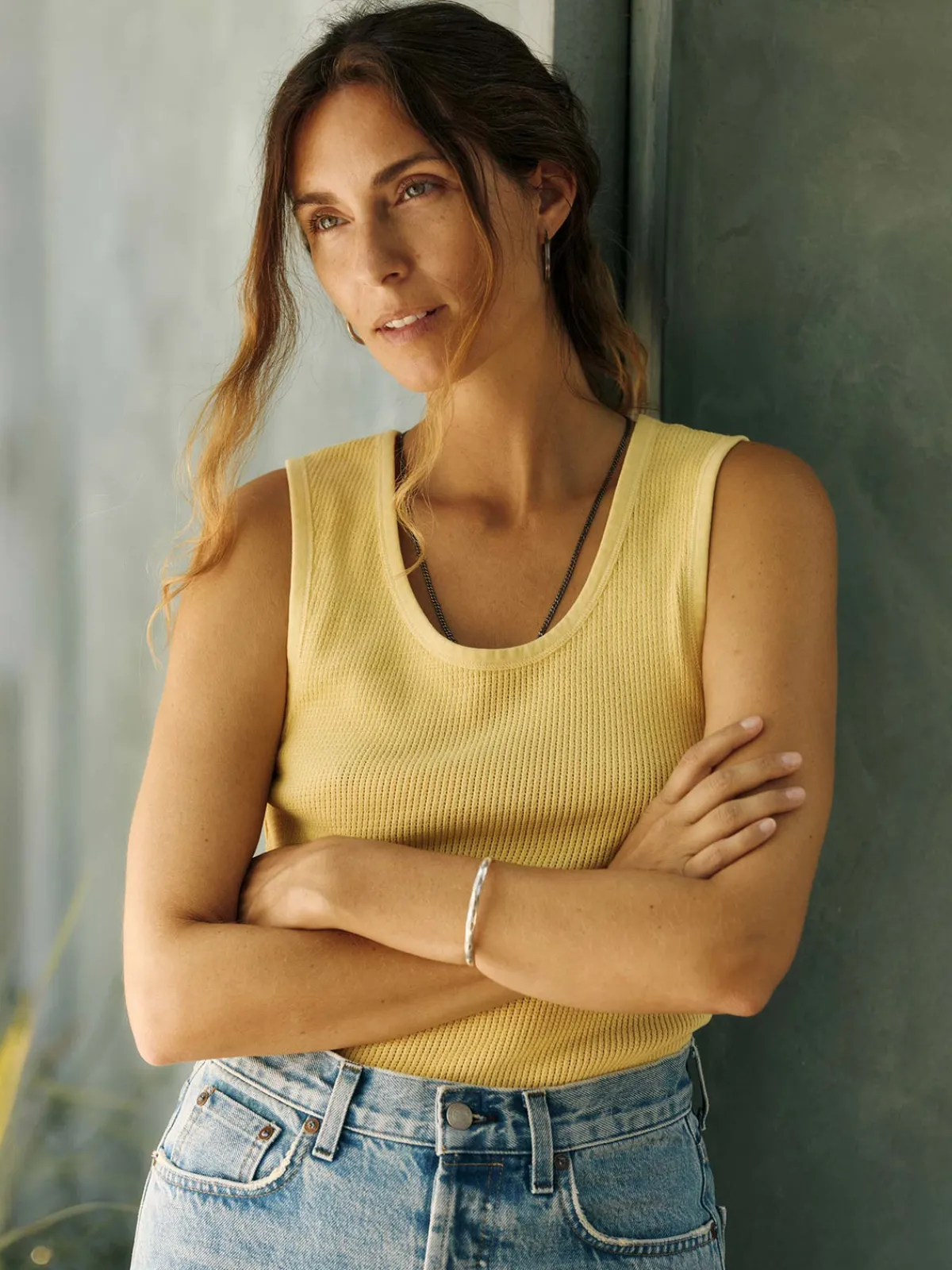 Women Imogene + Willie the vintage tank in open knit yellow