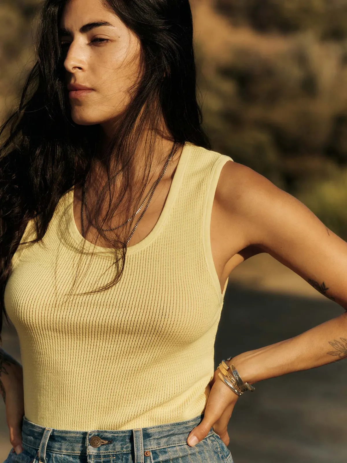 Women Imogene + Willie the vintage tank in open knit yellow