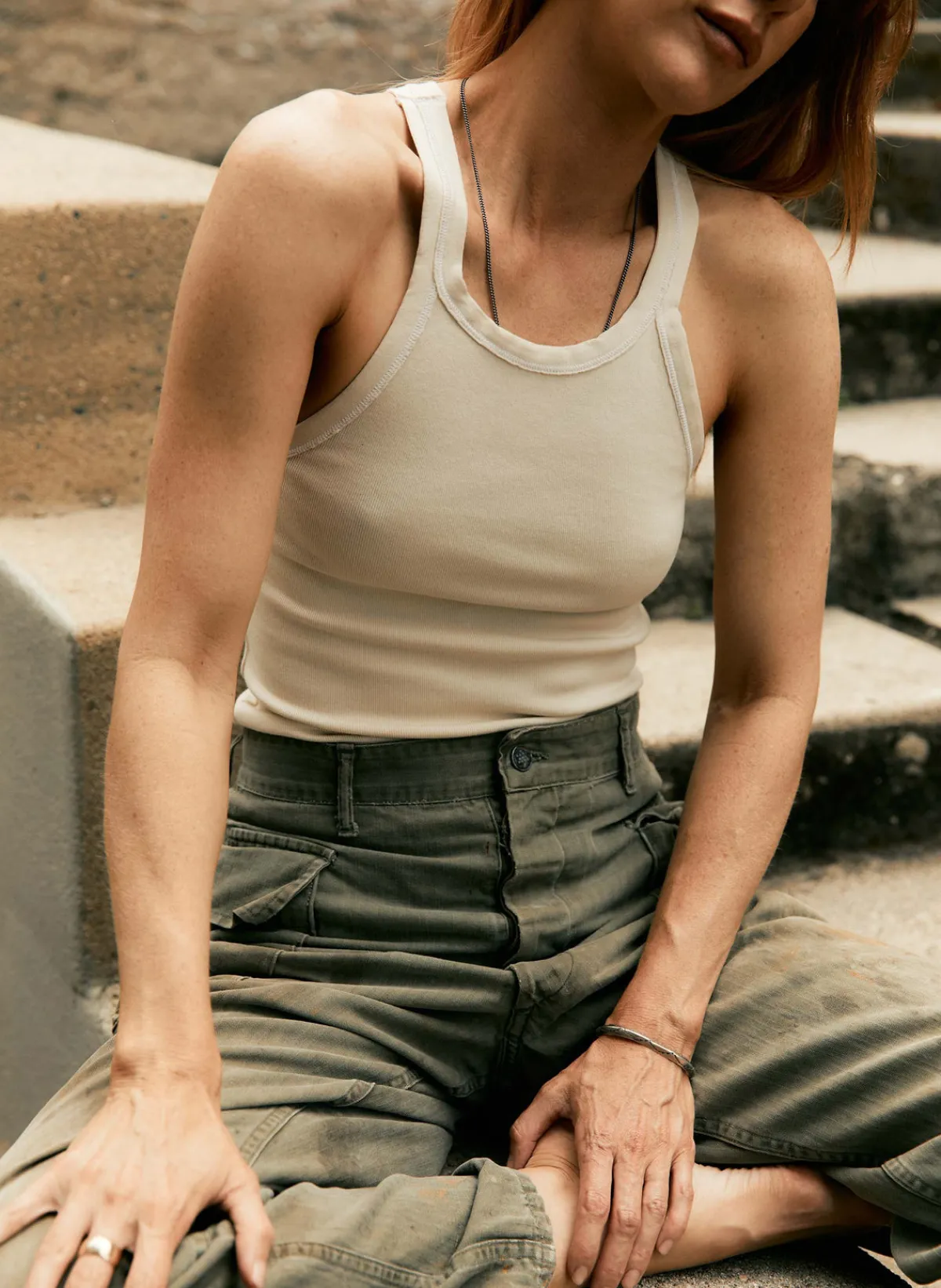 Women Imogene + Willie vintage white ribbed racerback tank