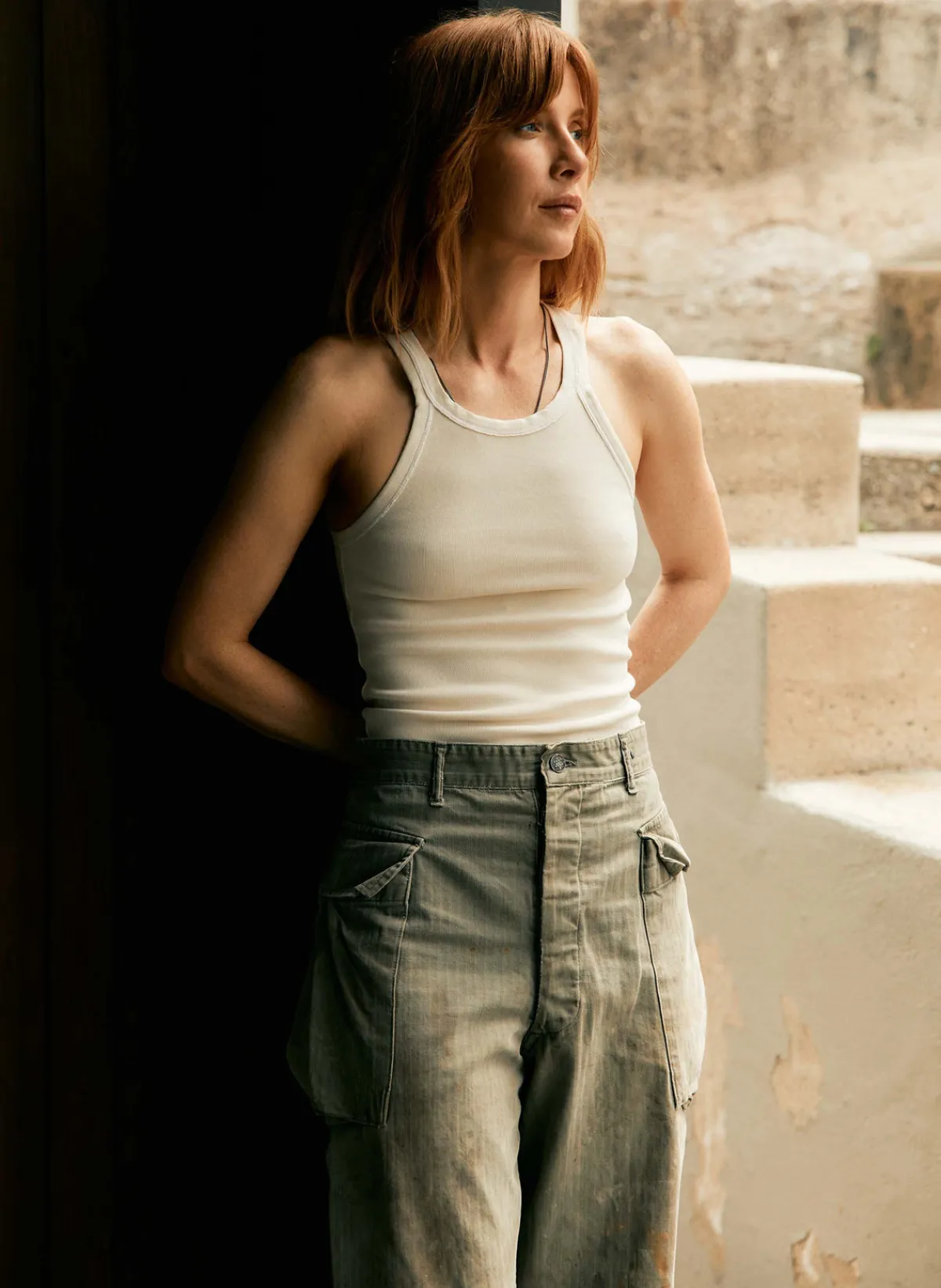 Women Imogene + Willie vintage white ribbed racerback tank